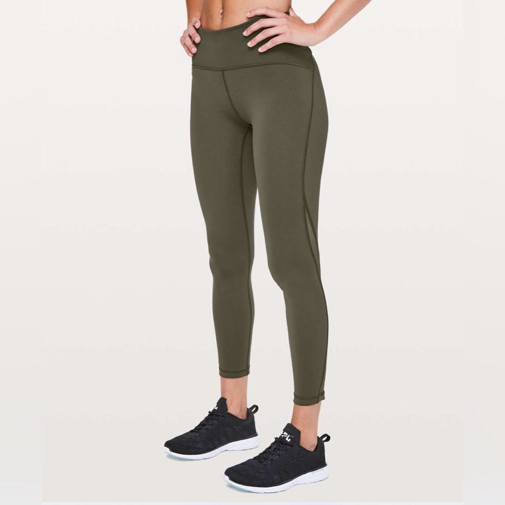LULULEMON Train Times 7/8 Cropped Workout Leggings 25" Dark Olive Green Sz 4